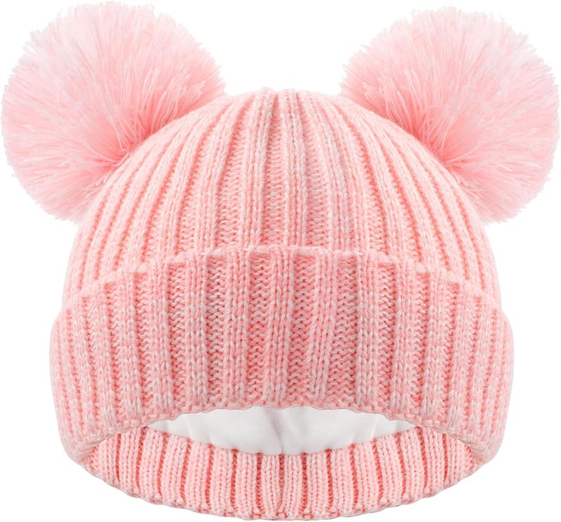 ACTLATI Kids Winter Knitted Beanie Hat Colorful Pompom Ears Ski Hat for Boy Girl(Ages 7-12) - Image 1